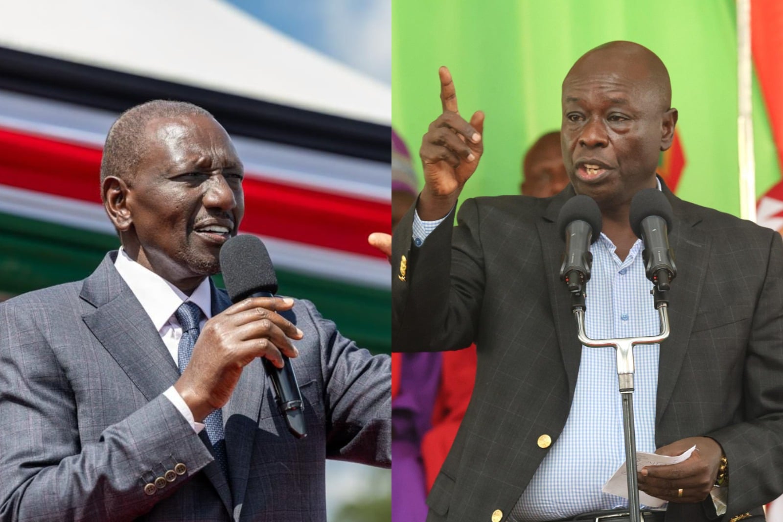 Collage photo of President William Ruto and Rigathi Gachagua.